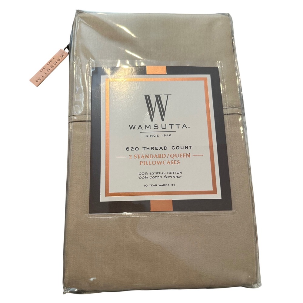 Wamsutta 620 Thread Egyptian Cotton Standard/Queen Pillowcases 21"x32" Tan NEW